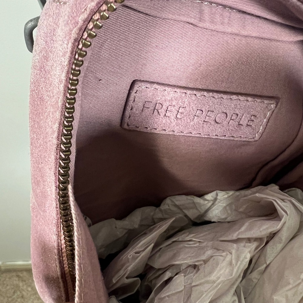 Free People Womens Suede Crossbody Bag Mauve Pink Boho Festival Small OS